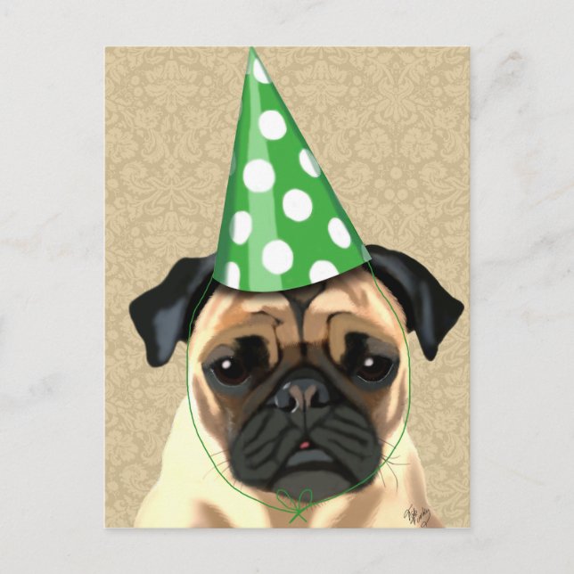Party Pug Invitation Postcard (Front)