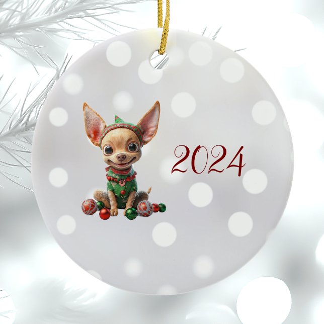 Party Pup Christmas Elf Ceramic Ornament (Creator Uploaded)