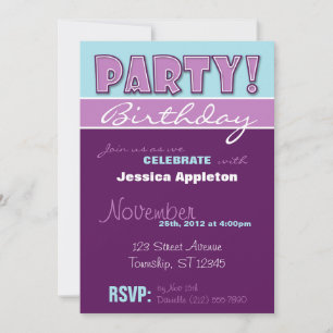 PARTY! Purple & Blue Birthday Invitations