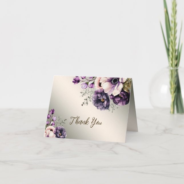 Party Purple Pink Flowers Golden Elegant Thank You Card (Front)
