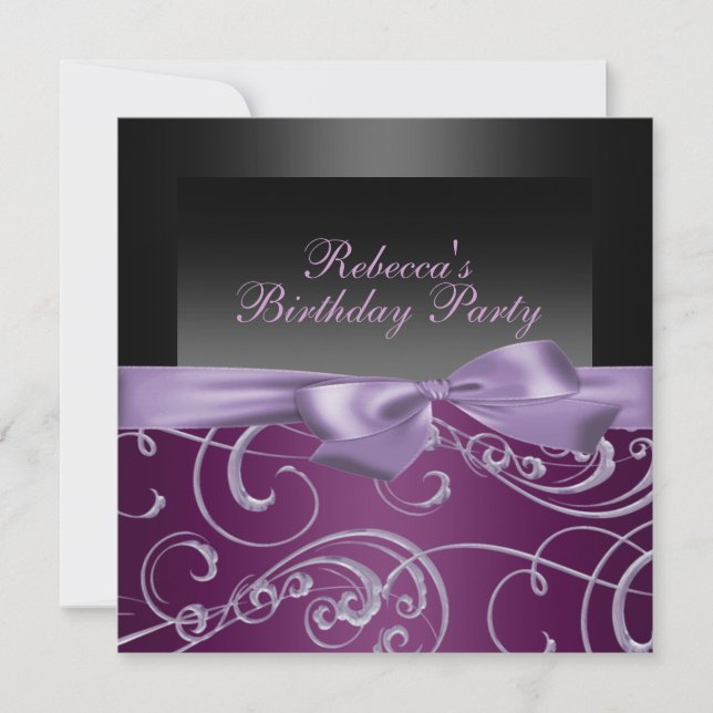 Party Purple Swirls Birthday Invitation (Front)