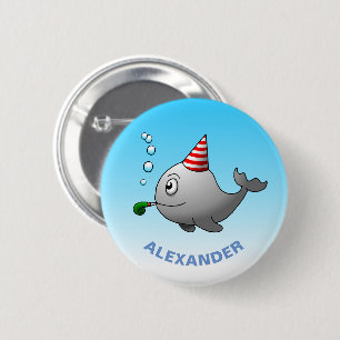 Party-ready whale 6 cm round badge