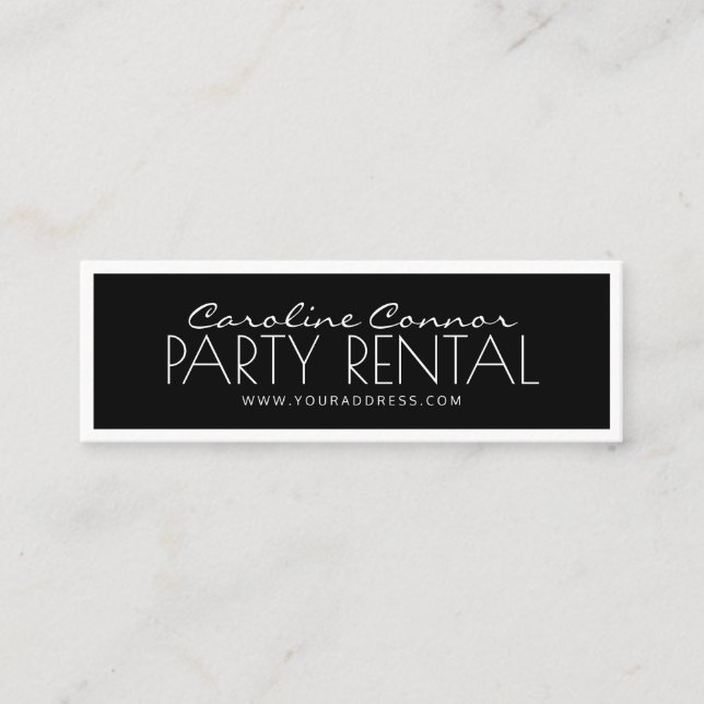 Party Rental Balloon Supply Black & White Bordered Mini Business Card (Front)