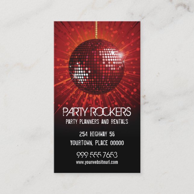 Party Rental Red Mirror Ball Business Card (Front)
