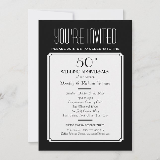 Party, Reunion or Event 5x7 Black Invitation (Front)