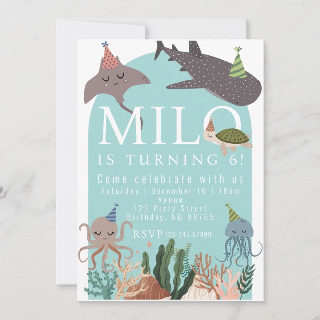 Party (Sea) Animals Birthday Invitation (Front)