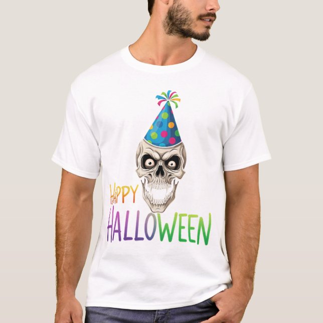 Party Skull with Colourful Halloween T-Shirt (Front)