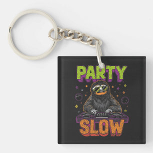 Party Slow – Funny Sloth DJ T-Shirt Key Ring