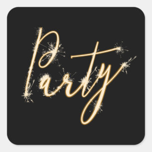 Party Sparkler Text on Black Square Sticker