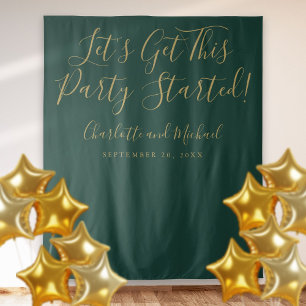 Party Started Emerald Green Gold Photo Backdrop Tapestry
