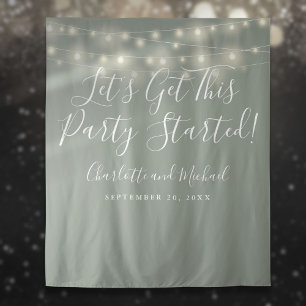 Party Started Lights Sage Green Photo Backdrop Tapestry