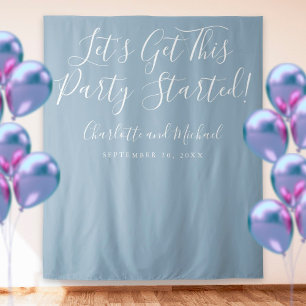 Party Started Script Dusty Blue Photo Backdrop Tapestry
