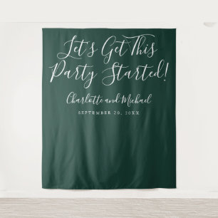 Party Started Script Emerald Green Photo Backdrop Tapestry