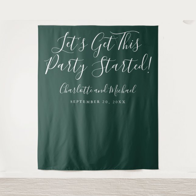 Party Started Script Emerald Green Photo Backdrop Tapestry (Front)