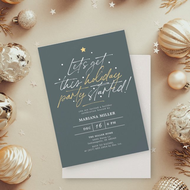 Party Started Script Green Christmas Holiday Party Invitation (Creator Uploaded)