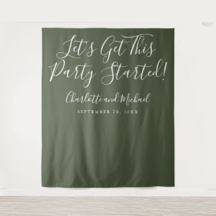 Party Started Script Olive Green Photo Backdrop Tapestry