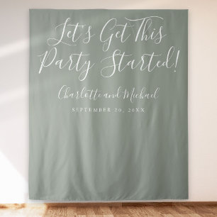 Party Started Script Sage Green Photo Backdrop Tapestry
