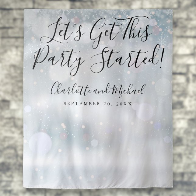 Party Started Script Winter Snowflakes Photo Booth Tapestry (Party Started Script Winter Snowflakes Photo Booth Tapestry)
