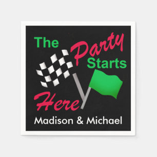 Party Starts Here Race Flag Name Personalised Napkin