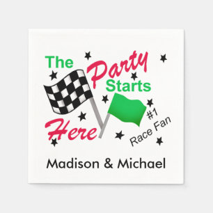 Party Starts Here Race Flag Name Personalised Napkin