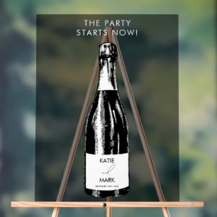 Party Starts Now Wedding Welcome Black Frosted Acrylic Sign