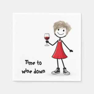 Party Stick Figure Girl with Wine Glass Napkin