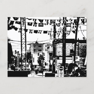 Party Street Rue Laval Hull Gatineau Black n White Postcard