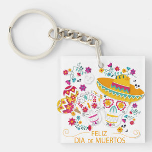 Party Sugar Skulls and Flowers Key Ring