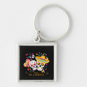 Party Sugar Skulls and Flowers Key Ring