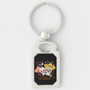 Party Sugar Skulls and Flowers Key Ring