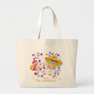 Party Sugar Skulls and Flowers Large Tote Bag