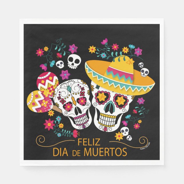 Party Sugar Skulls and Flowers Napkin (Front)