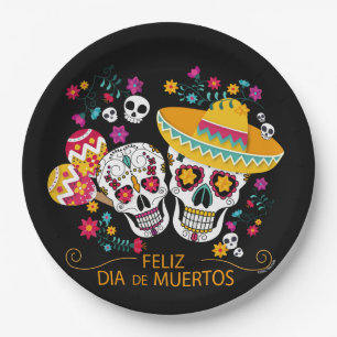 Party Sugar Skulls and Flowers Paper Plate