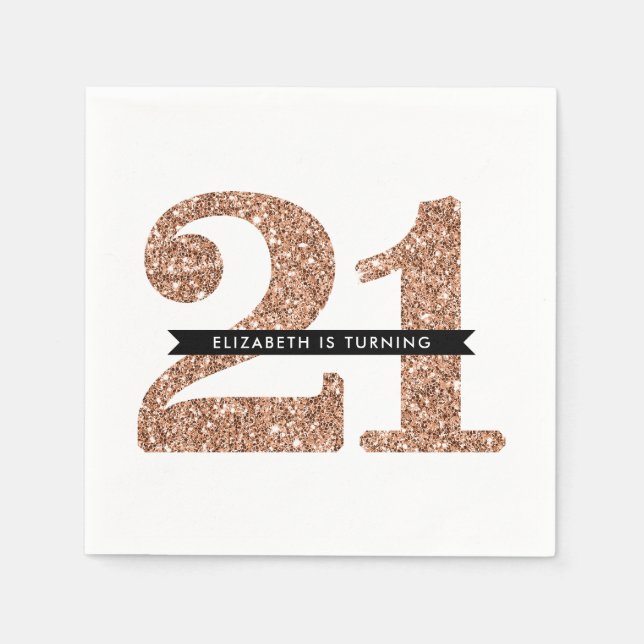 PARTY TABLE LARGE AGE modern 21 rose gold glitter Napkin (Front)