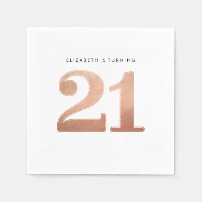 PARTY TABLE LARGE AGE modern 21 shiny rose gold Napkin (Front)