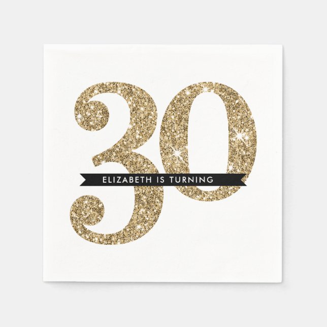 PARTY TABLE LARGE AGE modern 30 gold glitter Napkin (Front)