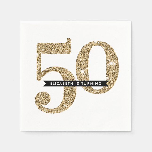 PARTY TABLE LARGE AGE modern 50 glam gold glitter Napkin (Front)