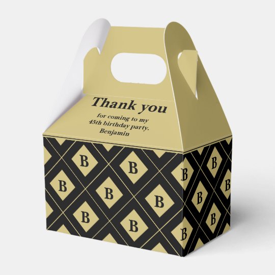 Party "Thank You" Black/Gold Geometric Blocks Favour Box