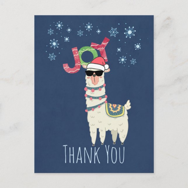 Party Thank You | Christmas Llama with Snowflakes Postcard (Front)