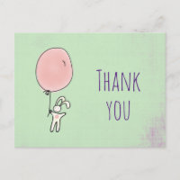 Party Thank You Cute Bunny Holding a Balloon