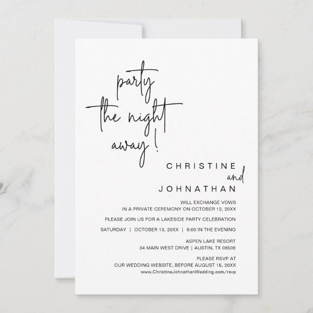 Party the night away, Wedding Elopement Dinner Invitation (Front)