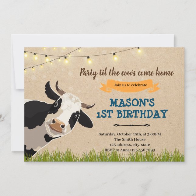 Party til the cows come home farm invitation (Front)