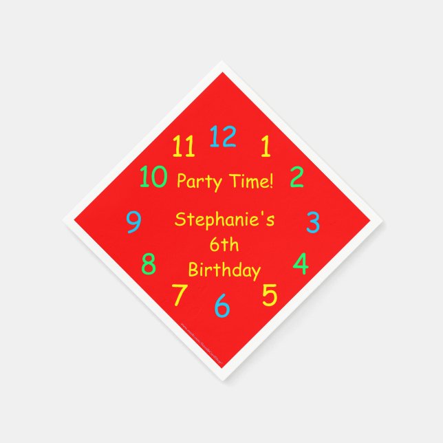 Party Time 6th Birthday, Fun Red Paper Napkin (Corner)