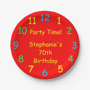 Party Time, 70th Birthday, Red Clock, Name, Paper Plate