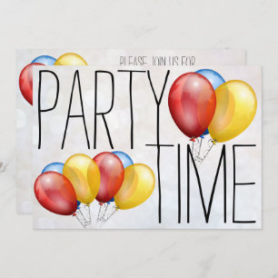 Party Time Balloons Birthday Party Invitation