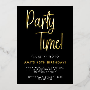 Party Time Birthday Gold Foil Invitation