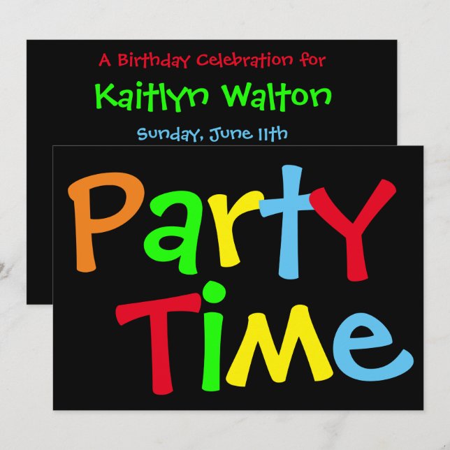 Party Time Birthday Party Invitation (Front/Back)