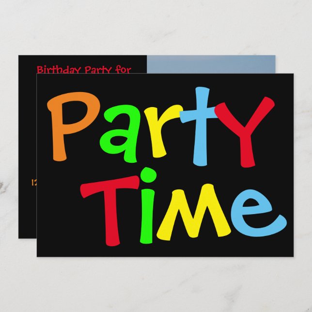 Party Time Birthday Photo Invitation (Front/Back)