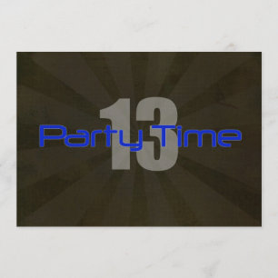 Party Time Black Grey Boy 13th Birthday Invitation
