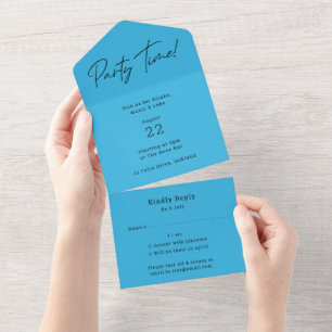 Party Time   Blue Modern Minimalist Fun Birthday All In One Invitation